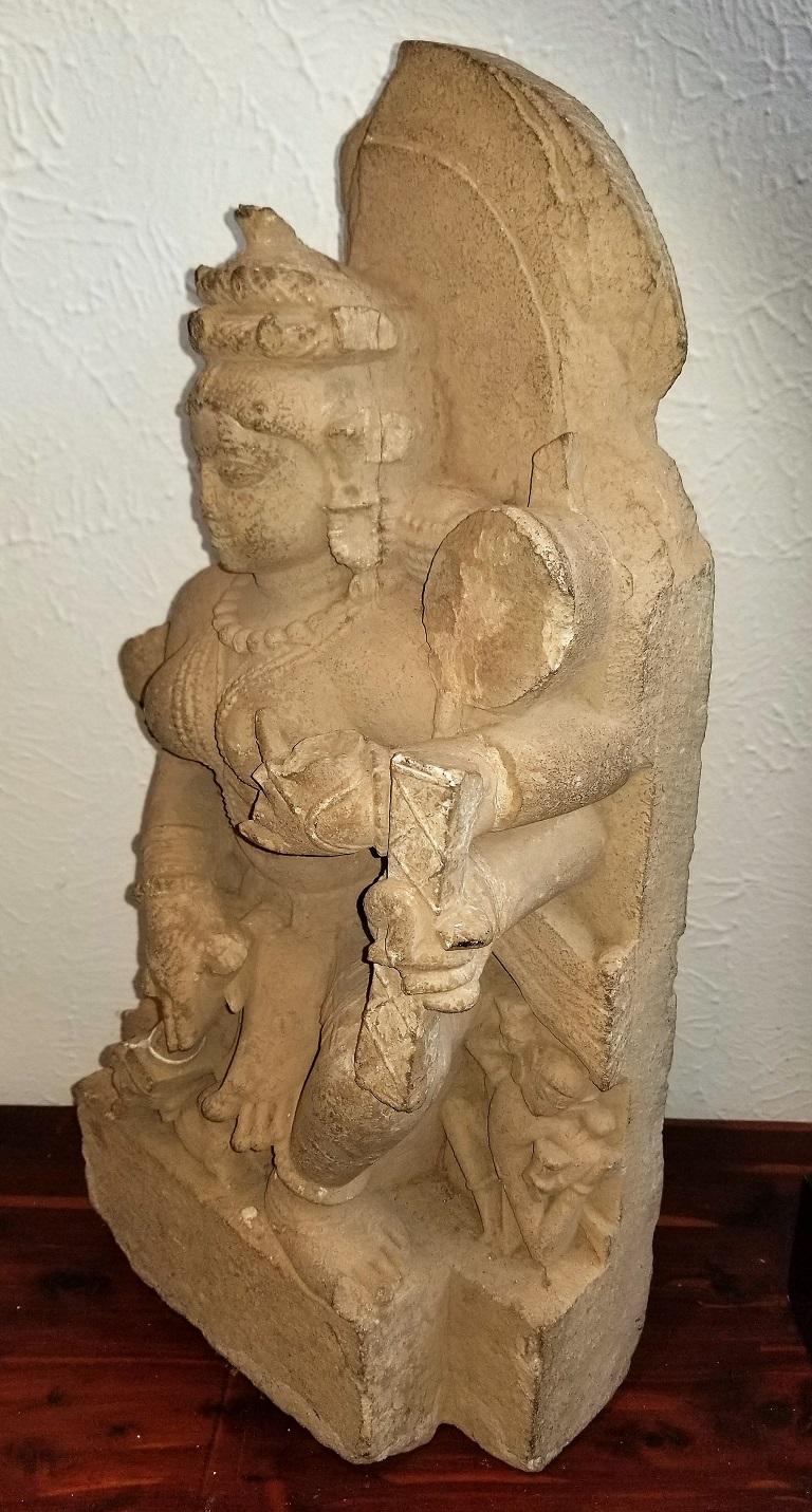 Hand-Carved 11C SE Asian Indian Saraswati Buff Sandstone For Sale