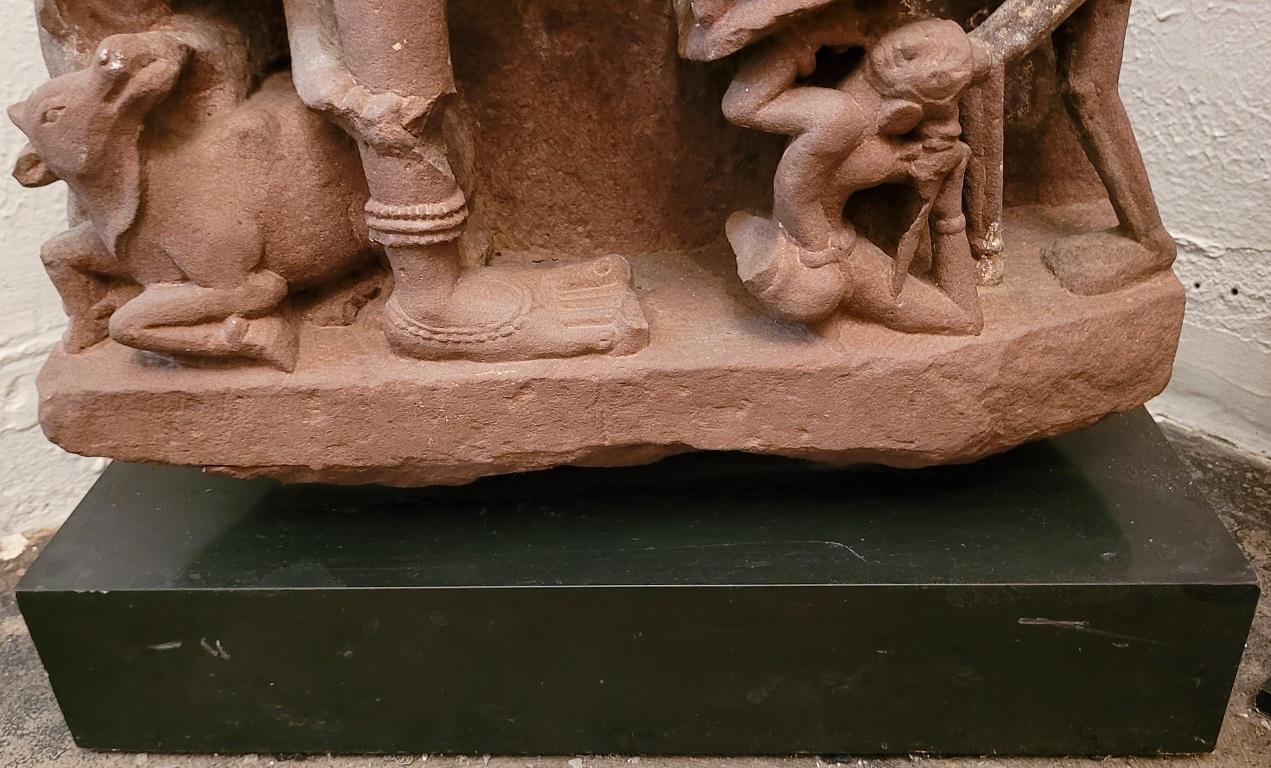 Archaistic 11C Shiva Tripurantaka Red Sandstone Relief For Sale