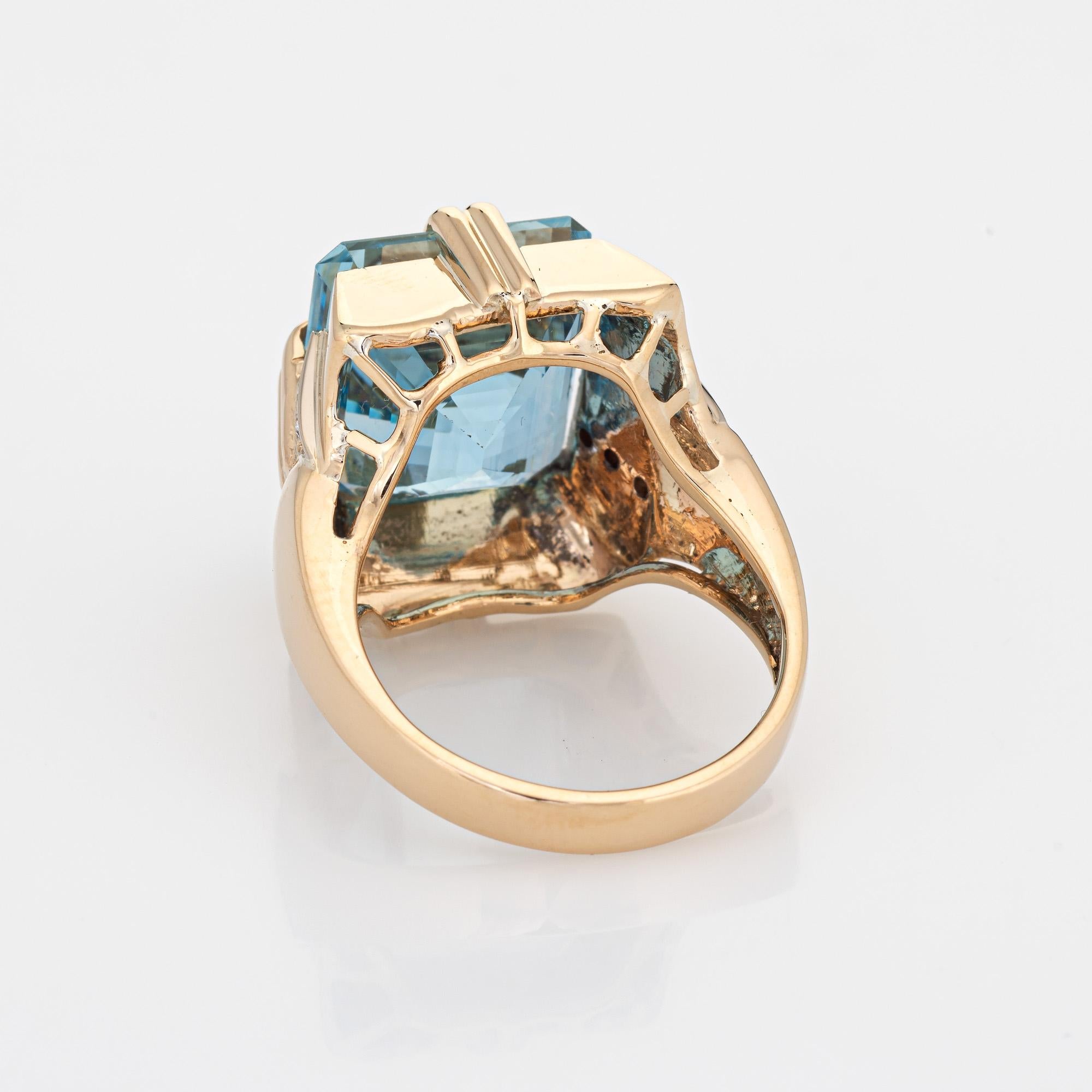 Modern 11ct Aquamarine Ring Vintage 14k Yellow Gold Square Cocktail Fine Jewelry For Sale