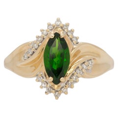 1.1Ct Chrome Diopside Ring with Natural Diamonds Accents: Solid 10K Gold, 10x8mm