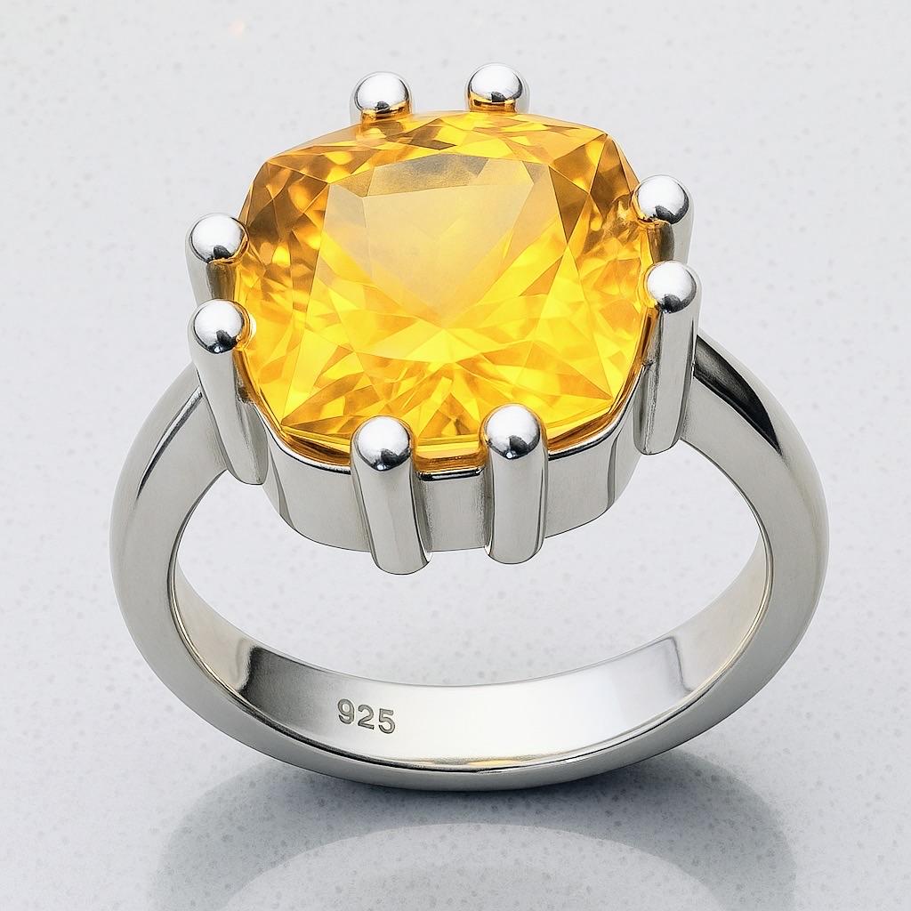 11ct Cushion Cut Natürliche keine Hitze Citrin Ring für Damen oder Herren im Angebot