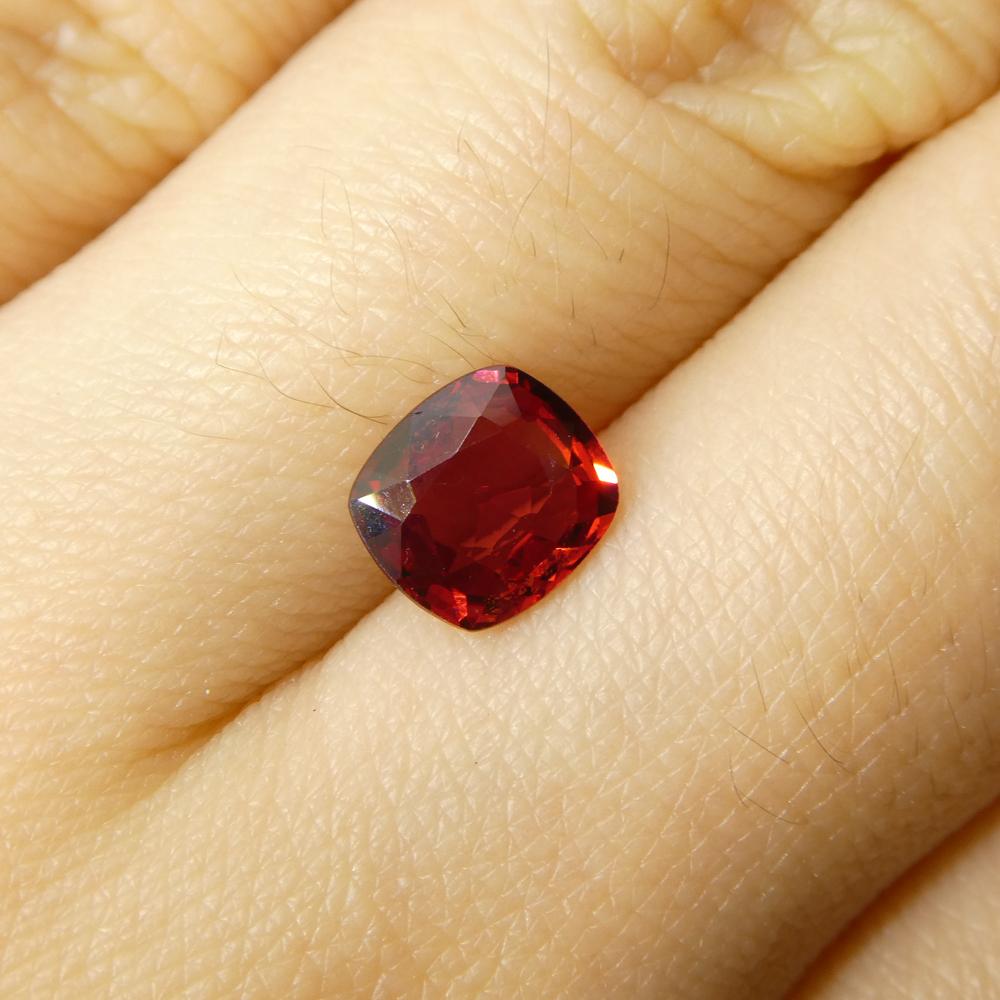 Description:

Gem Type: Jedi Spinel 
Number of Stones: 1
Weight: 1.1 cts
Measurements: 6.81 x 6.22 x 2.94 mm
Shape: Cushion
Cutting Style Crown: Brilliant Cut
Cutting Style Pavilion: Step Cut 
Transparency: Transparent
Clarity: Very Slightly