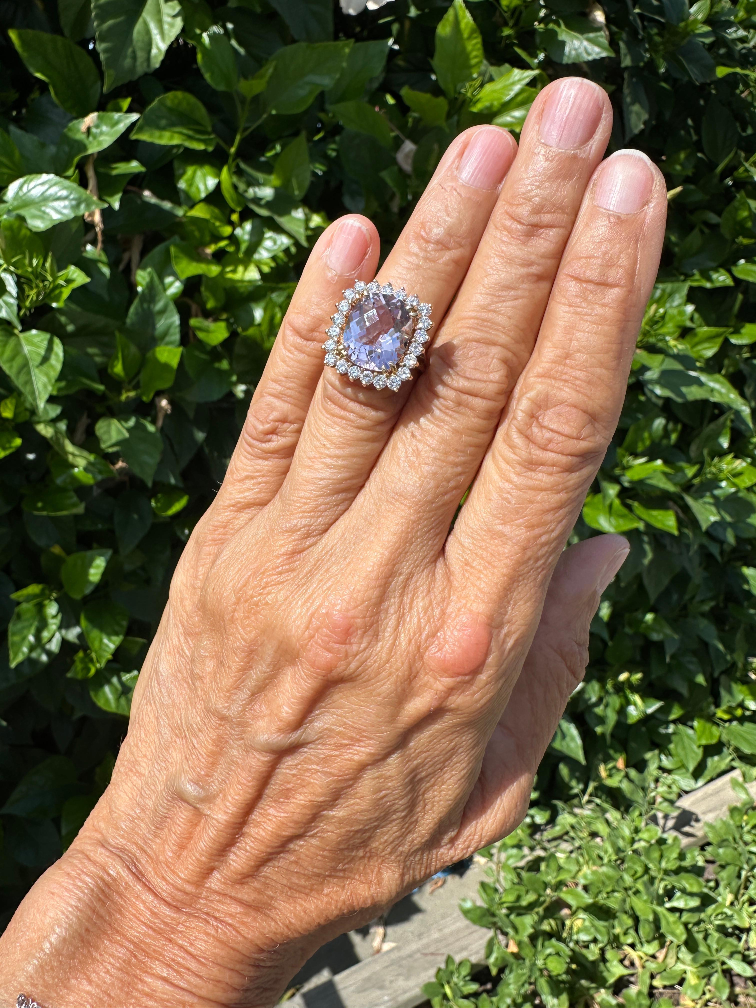 Anello con diamante 11 CTW e Kunzite rosa con taglio a cuscino 14 carati in vendita 1