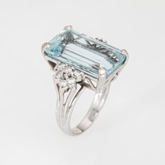 11ct Elongated Aquamarine Diamond Ring Vintage 14k White Gold Sz 6 Jewelry