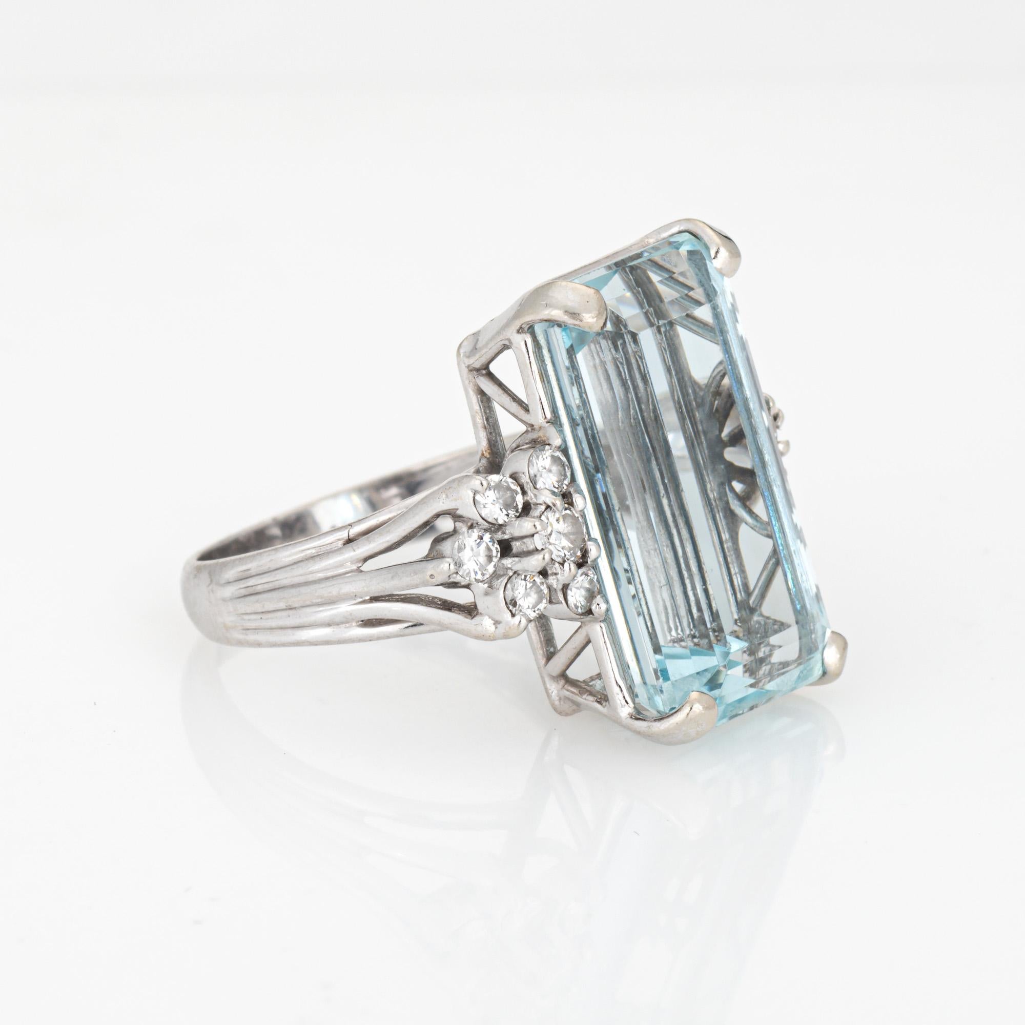 Moderne 11ct Elongated Aquamarine Diamond Ring Vintage 14k White Gold Sz 6 Jewelry en vente