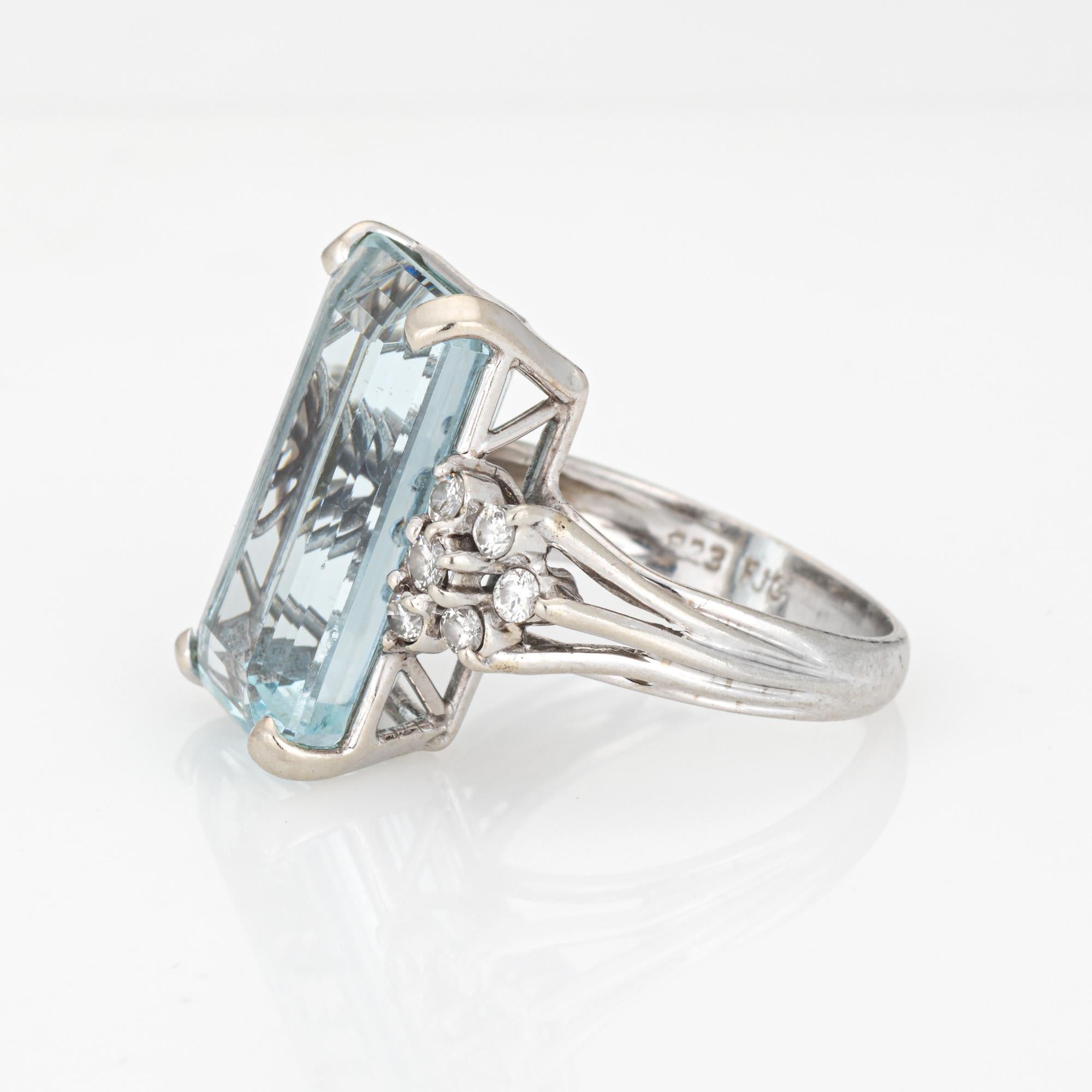 Taille émeraude 11ct Elongated Aquamarine Diamond Ring Vintage 14k White Gold Sz 6 Jewelry en vente