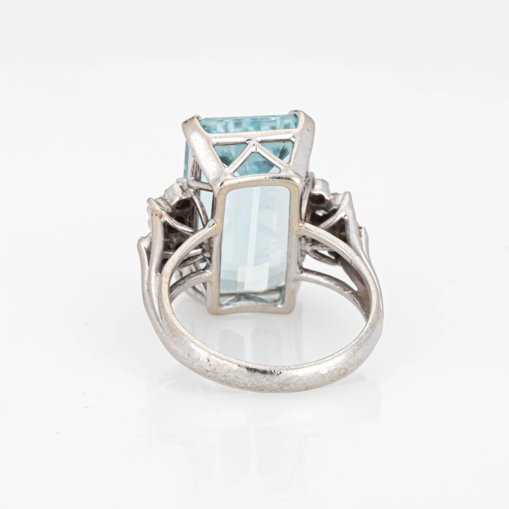 11ct Elongated Aquamarine Diamond Ring Vintage 14k White Gold Sz 6 Jewelry Bon état - En vente à Torrance, CA