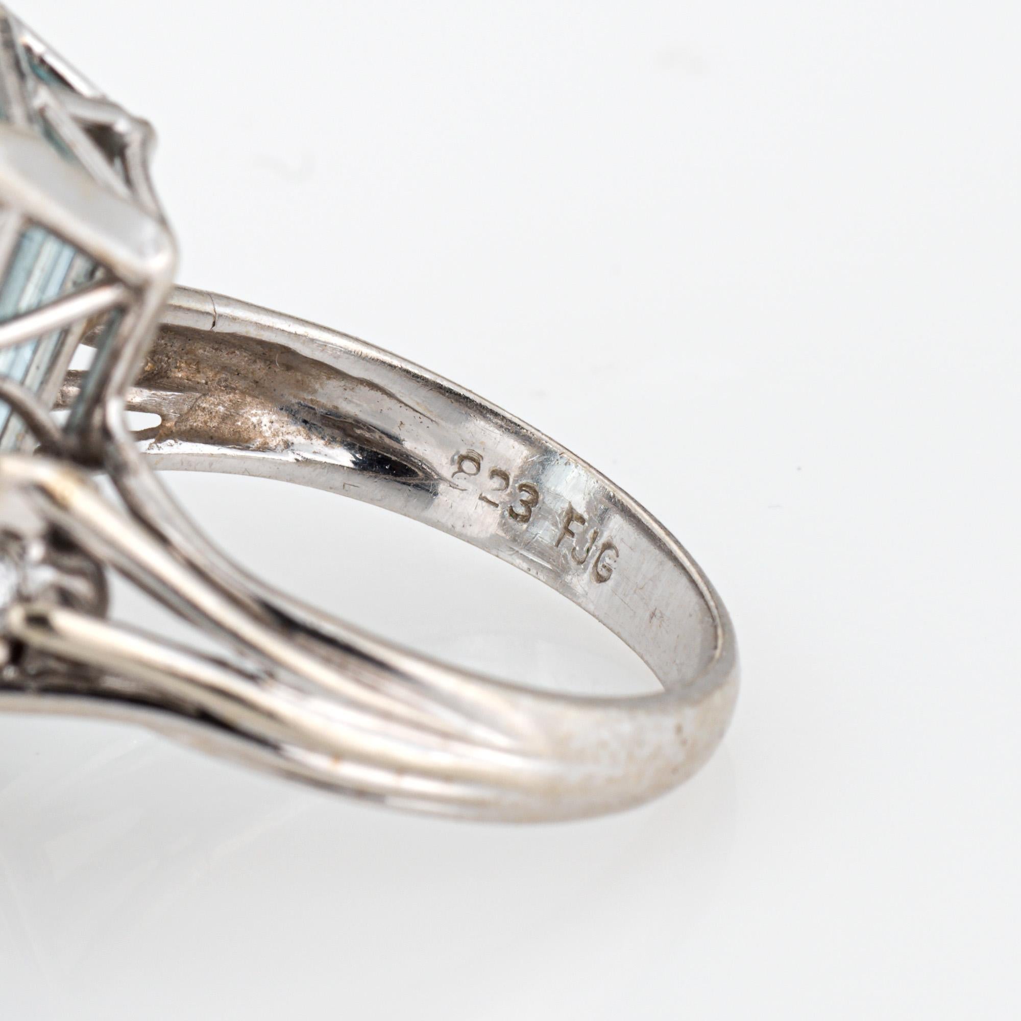 11ct Elongated Aquamarine Diamond Ring Vintage 14k White Gold Sz 6 Jewelry en vente 1