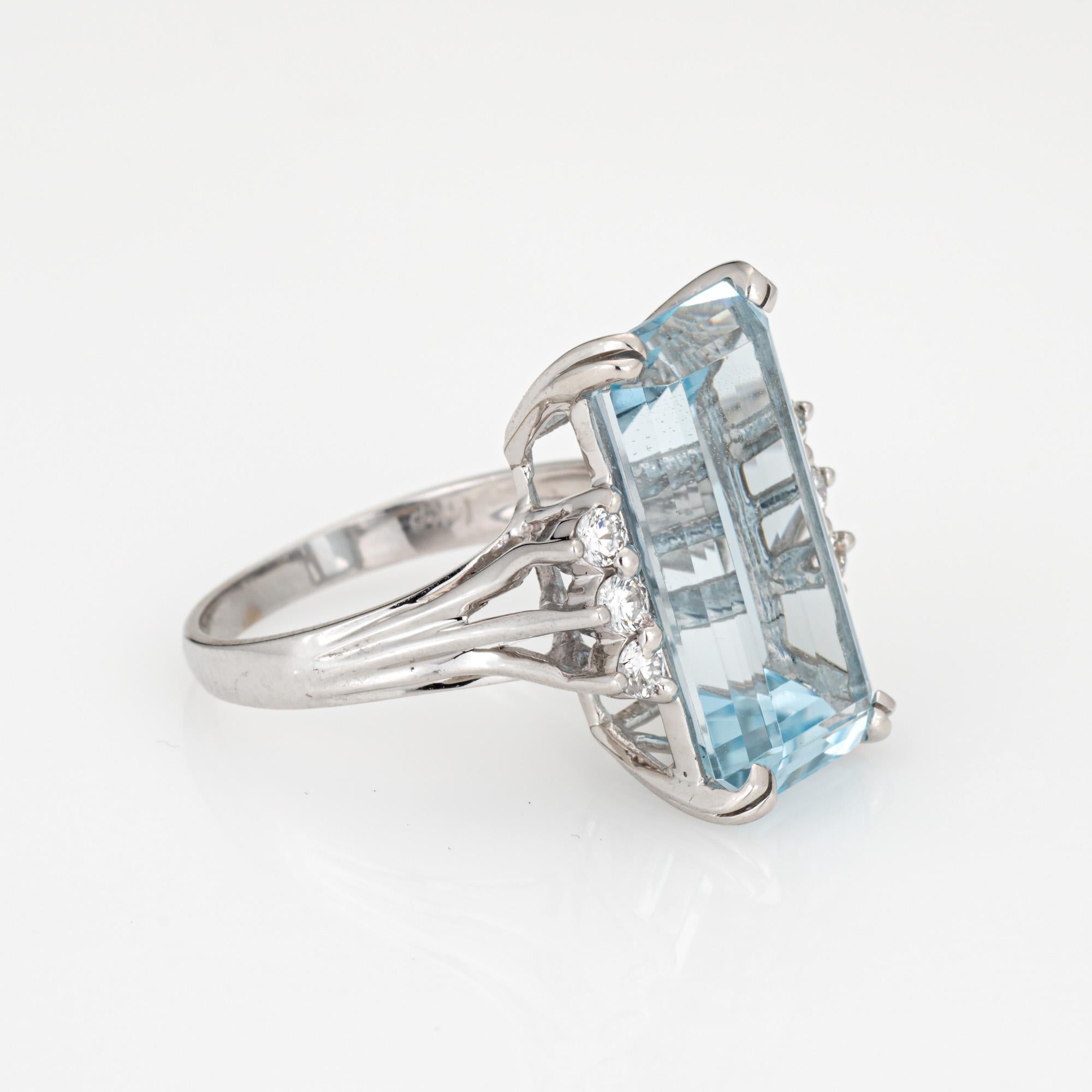 Modern 11ct Elongated Aquamarine Diamond Ring Vintage 14k White Gold Sz 6.25 Jewelry