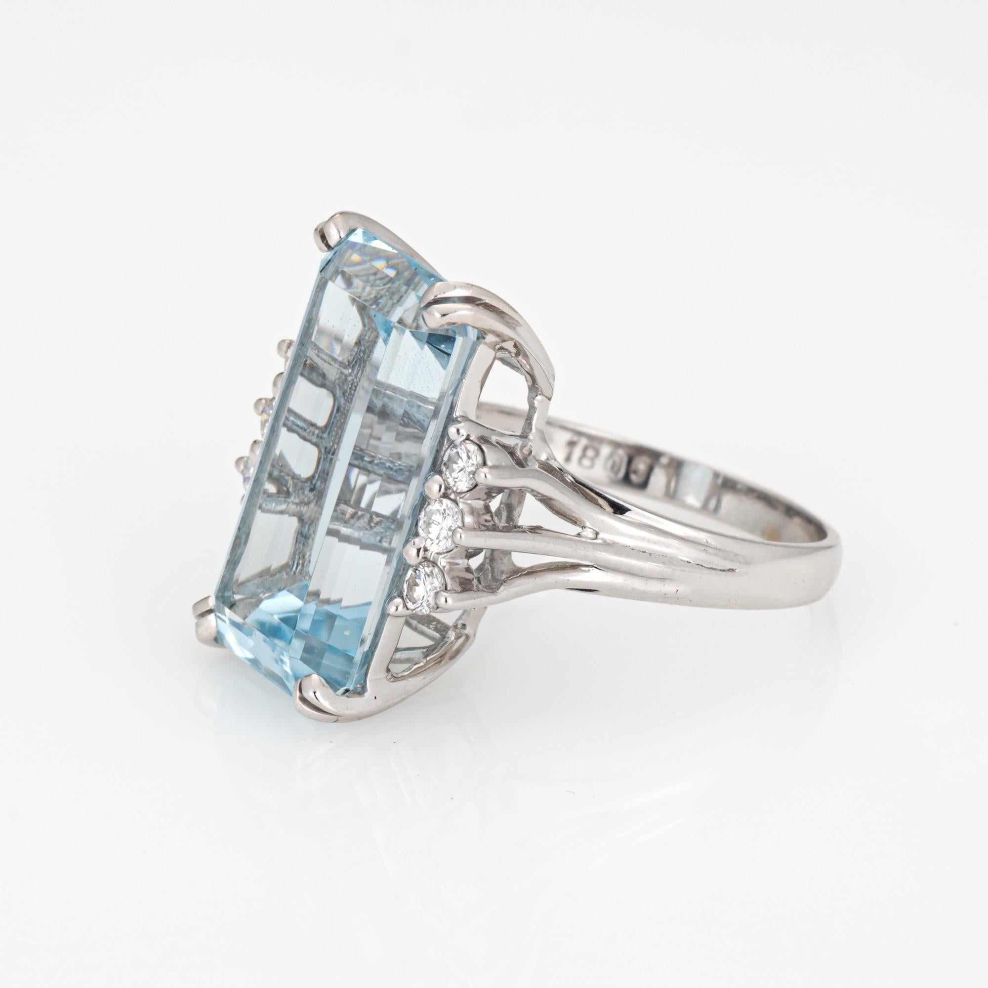 Emerald Cut 11ct Elongated Aquamarine Diamond Ring Vintage 14k White Gold Sz 6.25 Jewelry