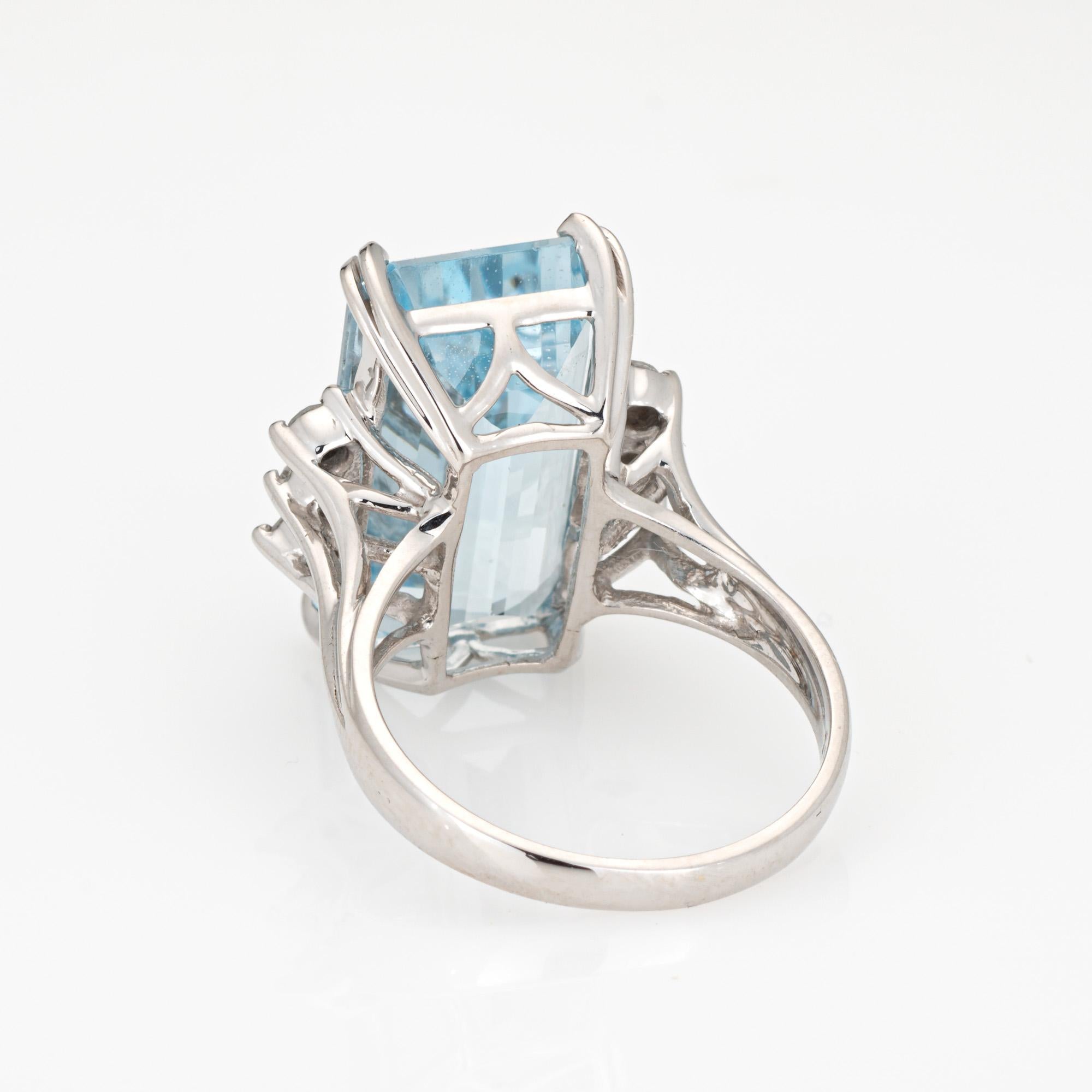 11ct Elongated Aquamarine Diamond Ring Vintage 14k White Gold Sz 6.25 Jewelry In Good Condition In Torrance, CA