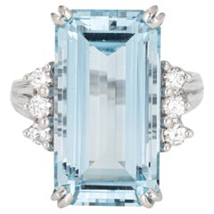 11ct Elongated Aquamarine Diamond Ring Vintage 14k White Gold Sz 6.25 Jewelry