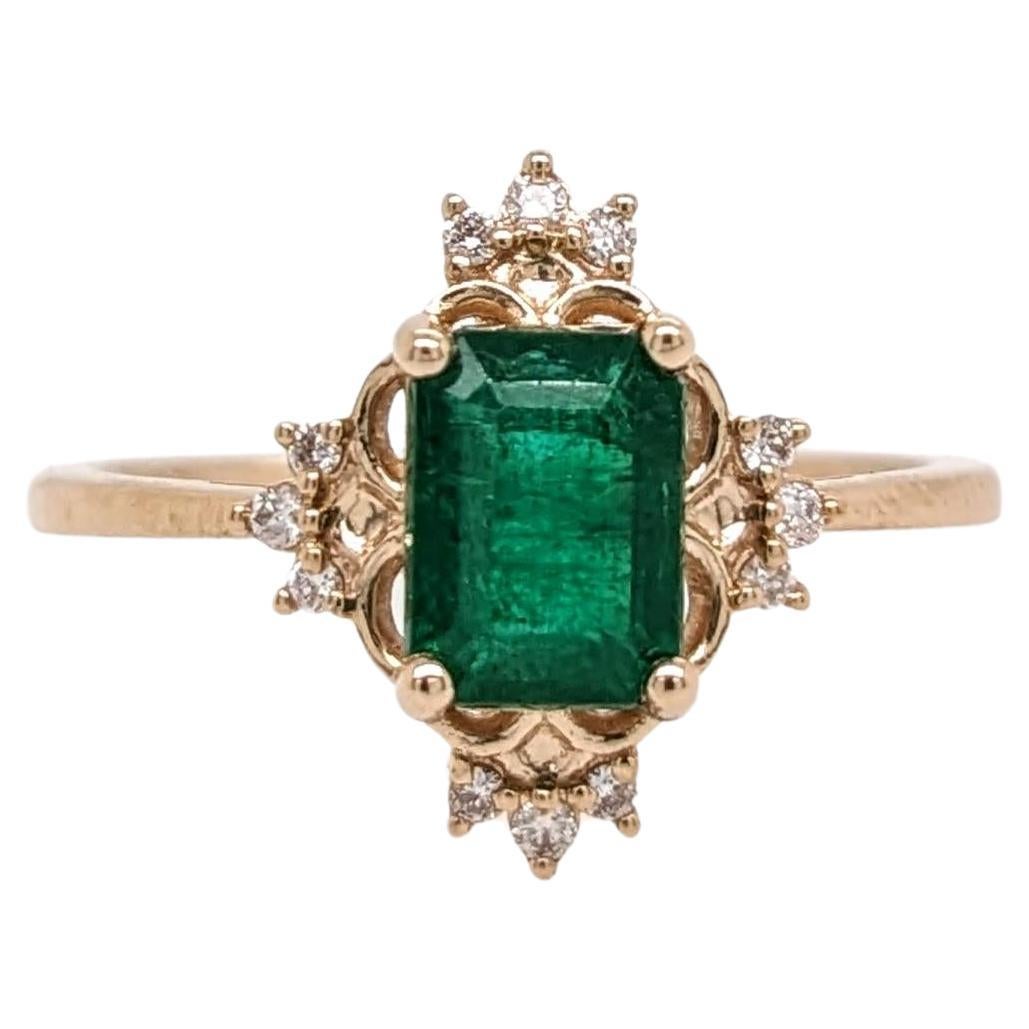 1.1ct Emerald Ring w Earth Mined Diamonds in Solid 14K Gold Emerald Cut 7x5mm