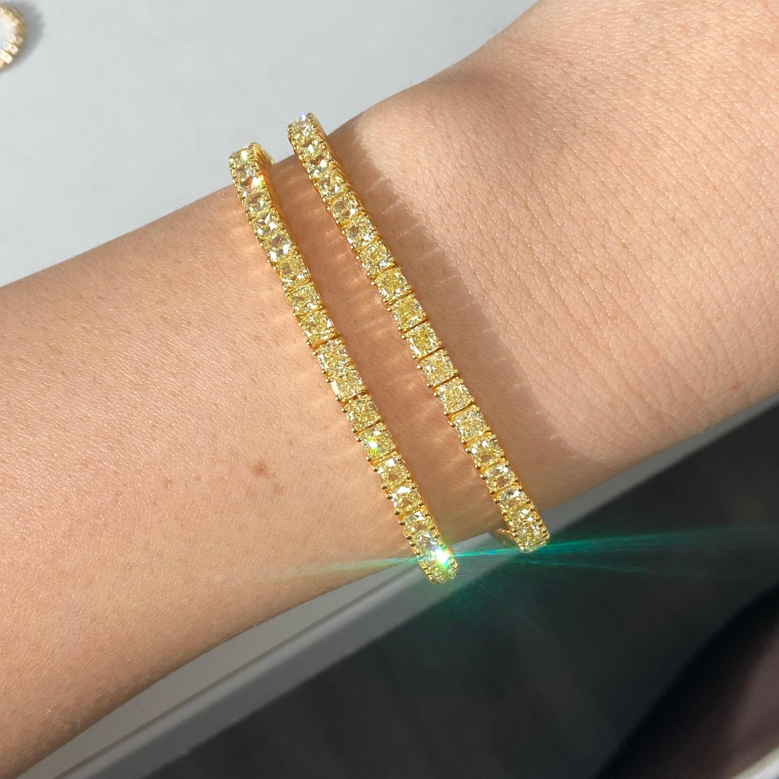 11ct Fancy Yellow Cushion Cut Diamond Tennis Bracelet 3