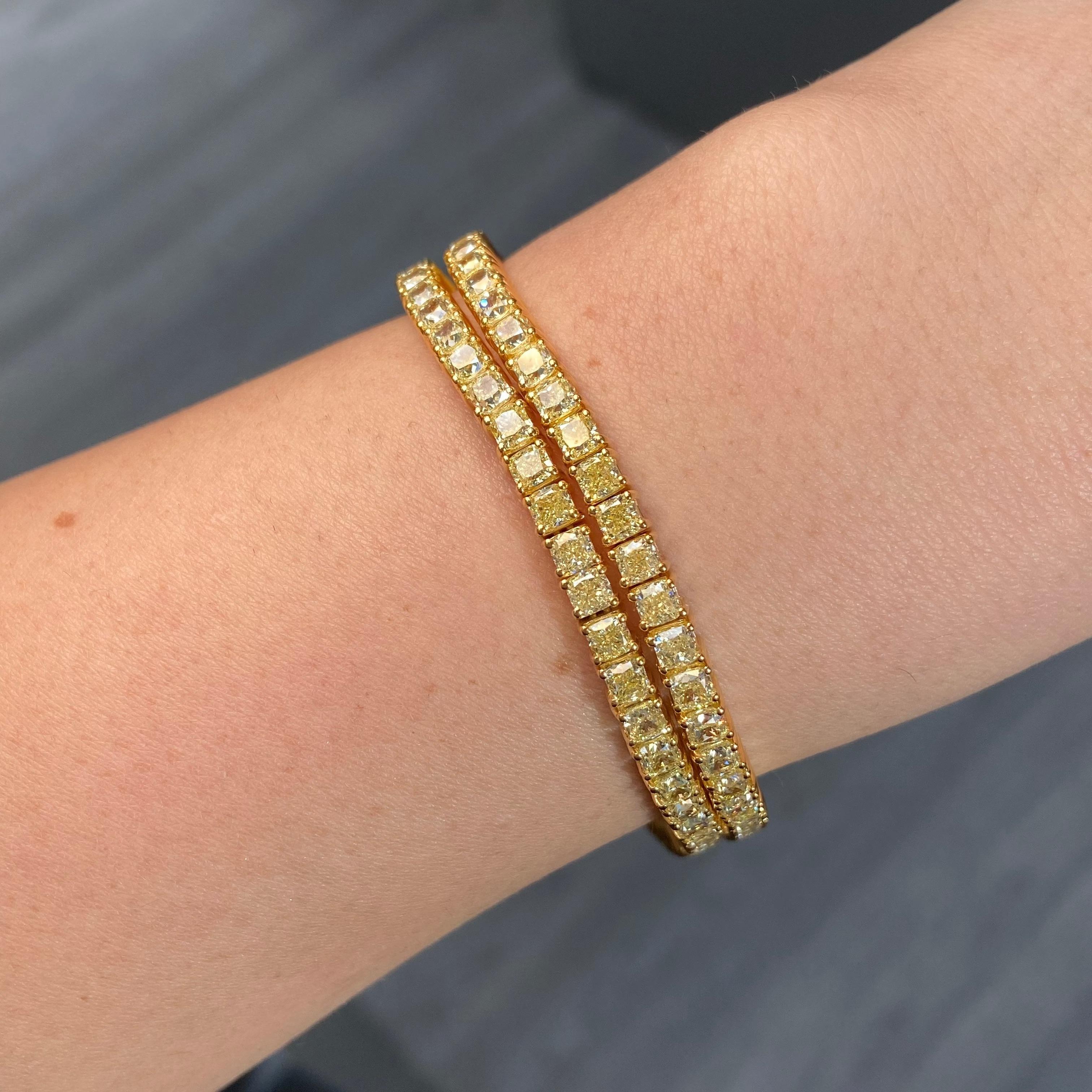 11ct Fancy Yellow Cushion Cut Diamond Tennis Bracelet 4