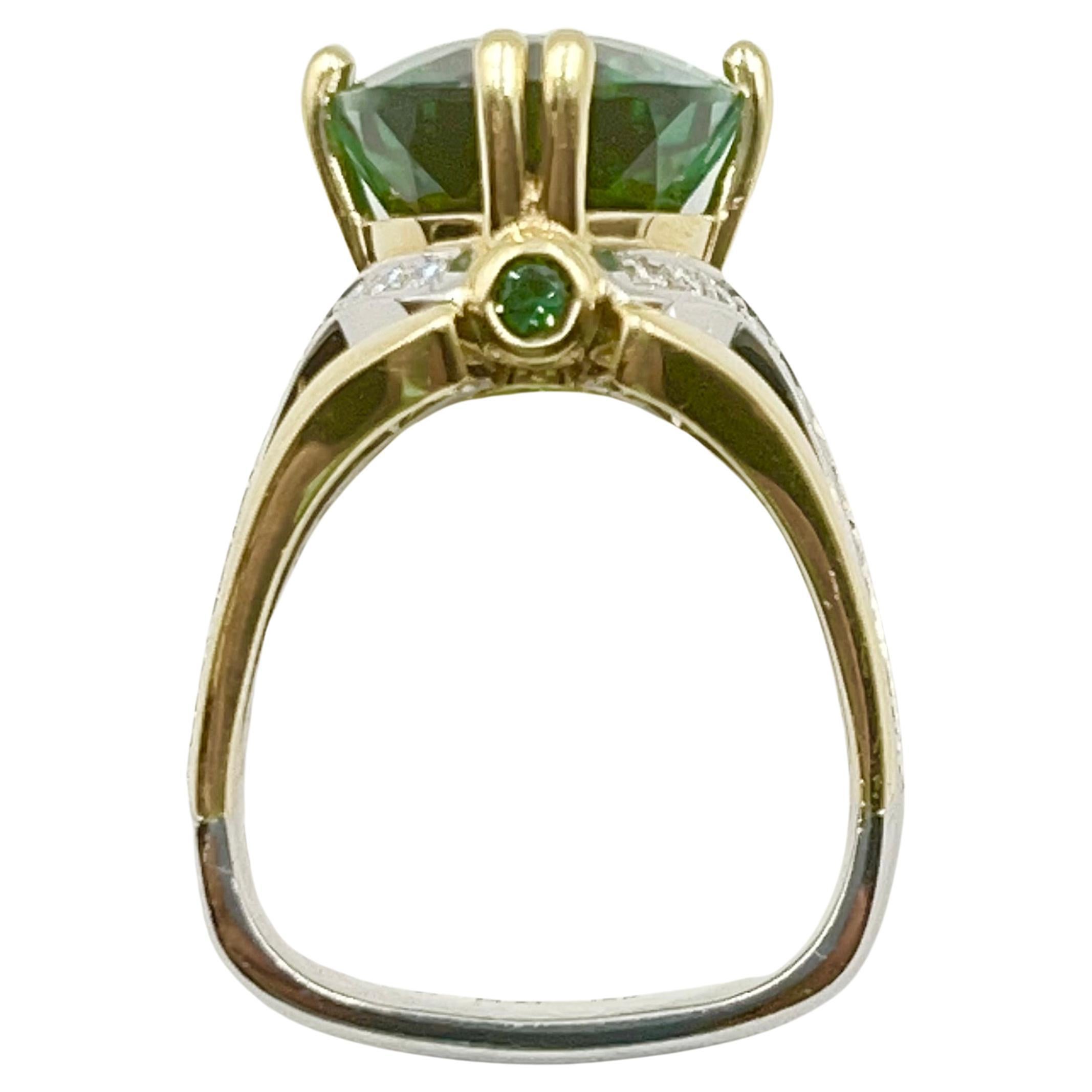 Modern 11ct Green Tourmaline Platinum 18k Gold Ring