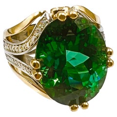 11ct Green Tourmaline Platinum 18k Gold Ring