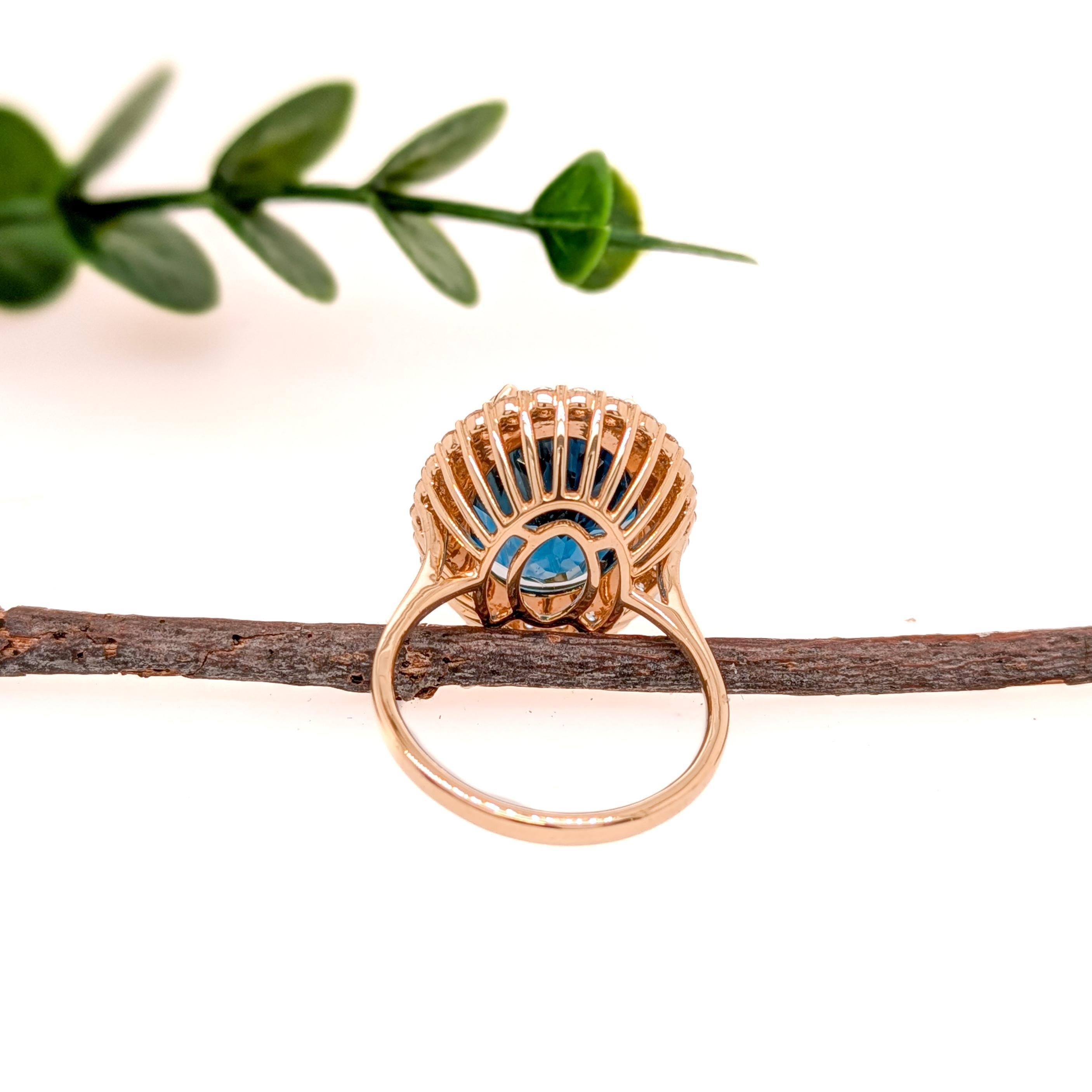 Women's 11ct London Blue Topaz Ring w Natural Diamond Halo in Solid 14K Gold OV 16x12mm