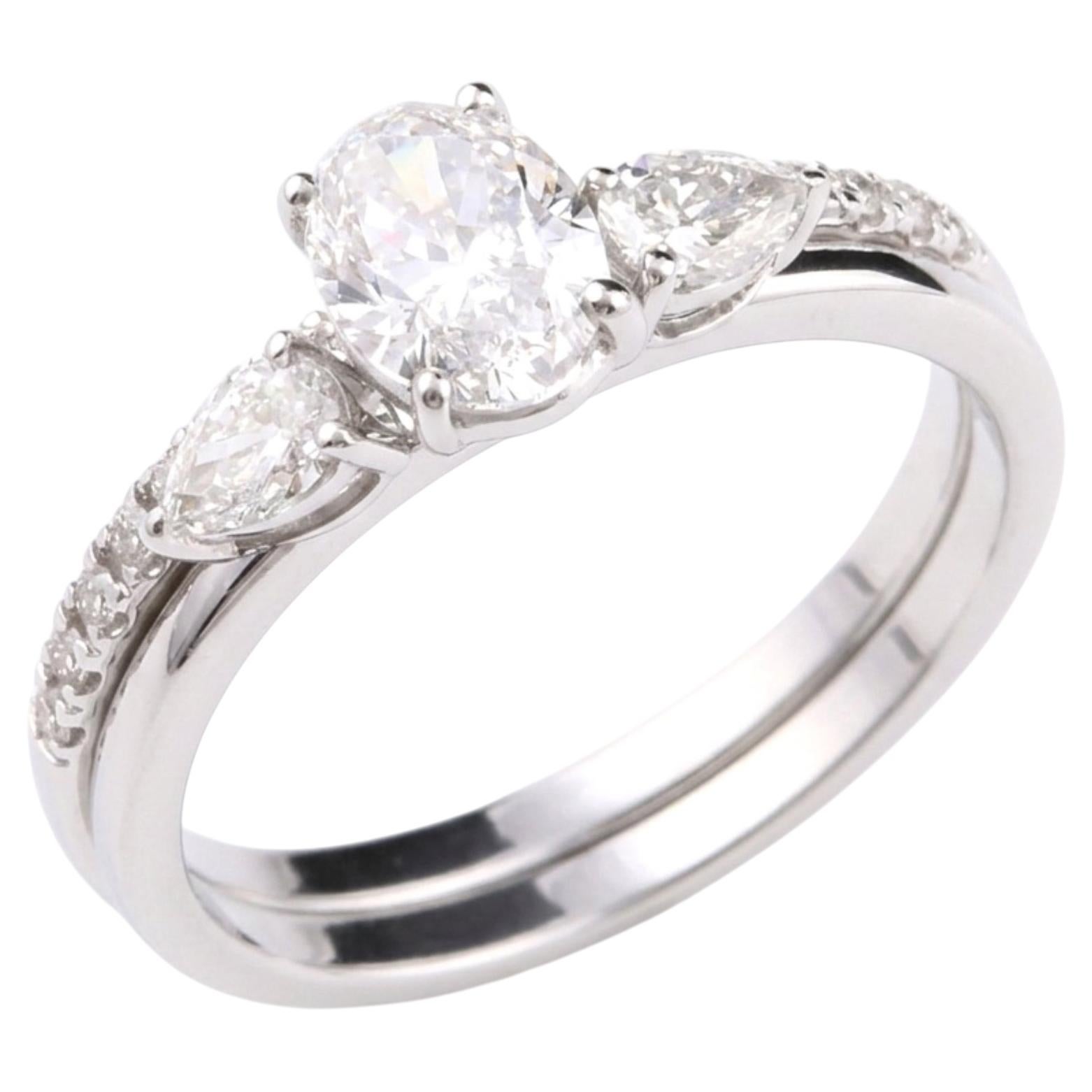 1.1ct Natural SI/H Diamond Three Stone Engagement Band Ring 14 Karat White Gold
