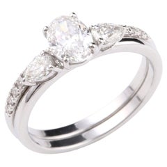 1.1ct Natural SI/H Diamond Three Stone Engagement Band Ring 14 Karat White Gold