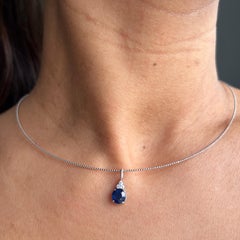 Art Deco 1.1ct Unheated Blue Sapphire & Diamond Pendant, 18k Gold