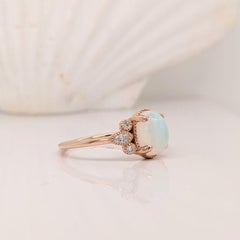 1.1ct Opal Ring with Diamond Accents in Solid 14k Rose Gold Oval 8x6mm