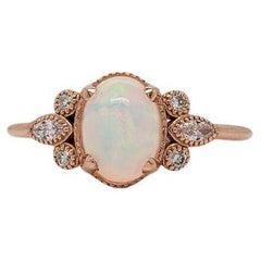 1.1ct Opal Ring with Diamond Accents in Solid 14k Rose Gold Oval 8x6mm