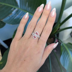 1.1Ct Padparadscha Sapphire Toi Et Moi Ring with Natural Diamonds Halo: 14K Gold