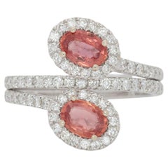 1.1Ct Padparadscha Sapphire Toi Et Moi Ring with Natural Diamonds Halo: 14K Gold
