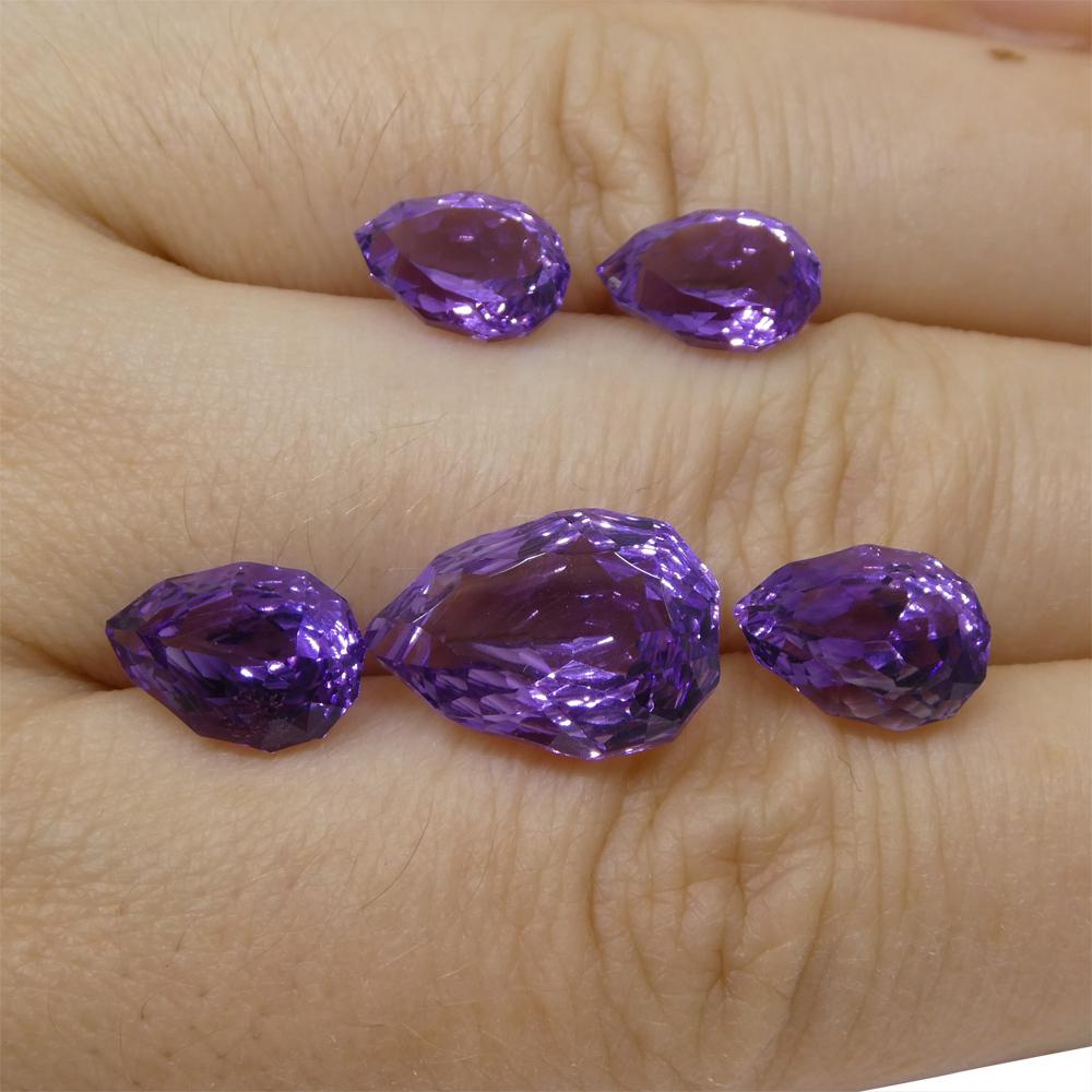 11ct Pear Amethyst 'Hypatia' Fantasy/Fancy Cut Set For Sale 3