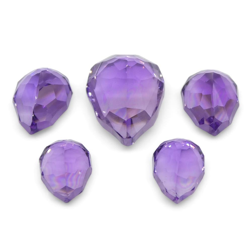 11ct Pear Amethyst 'Hypatia' Fantasy/Fancy Cut Set In New Condition For Sale In Toronto, Ontario