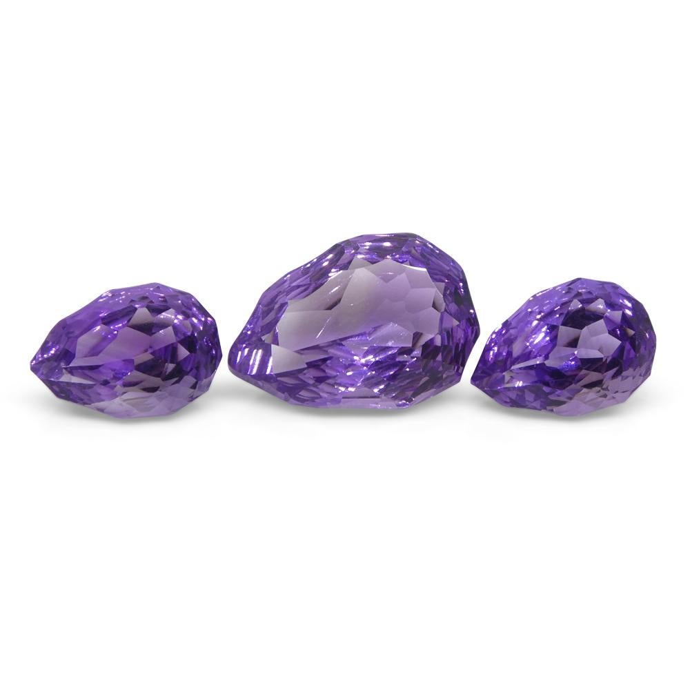 Women's or Men's 11ct Pear Amethyst 'Hypatia' Fantasy/Fancy Cut Set For Sale