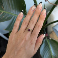 1.1Ct Purple Garnet Estate Ring with Natural Diamond: Solid 14K Gold, Round 6mm