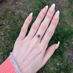 1.1Ct Purple Sapphire Ring with Earth Mined Diamonds: Solid 14K Gold, 7.5x5mm