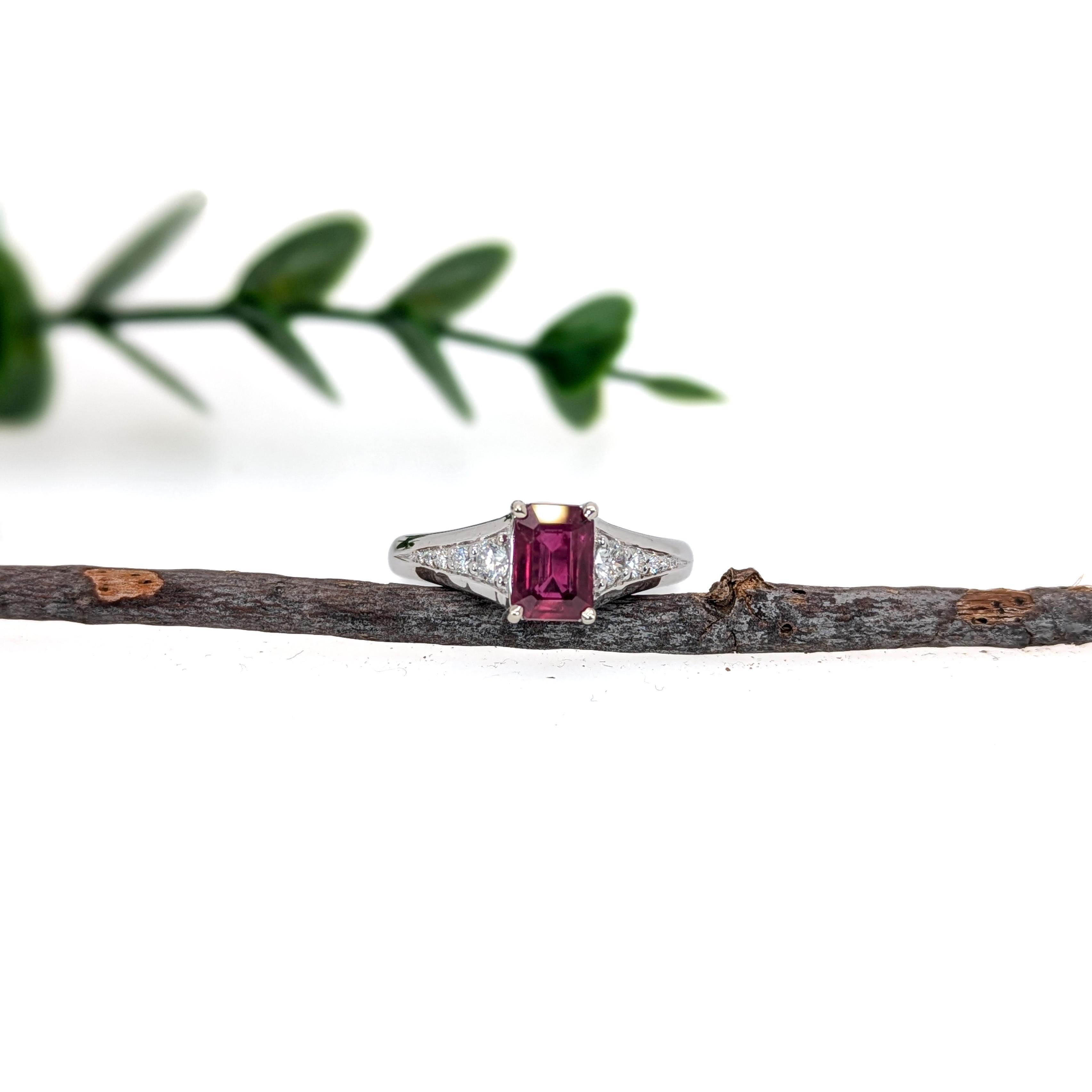 Art Nouveau 1.1ct Ruby Engagement Ring w Natural Diamond Accents in Solid 14K White Gold For Sale