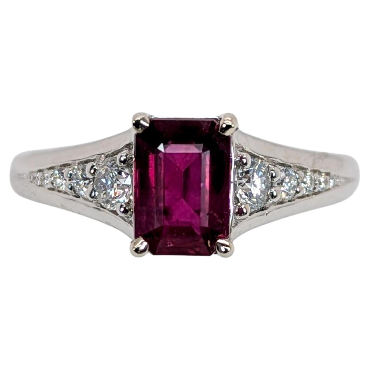 1.1ct Ruby Engagement Ring w Natural Diamond Accents in Solid 14K White Gold