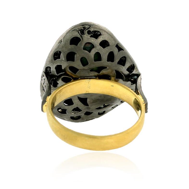 Mixed Cut 11 ct Sliced Geode Cocktail Ring With Pave Diamonds In 18k Yellow Gold & Silver For Sale
