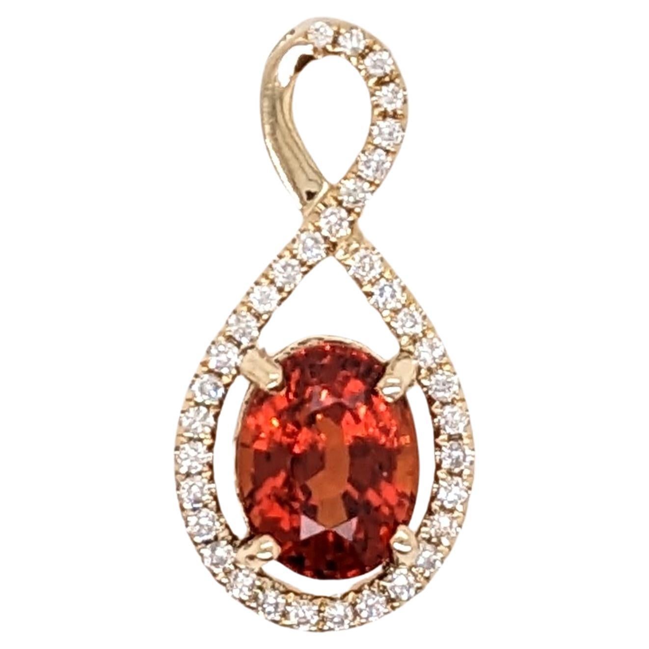 1.1ct Spessertine Garnet Pendant w Natural Diamonds in Solid 14K Yellow Gold For Sale