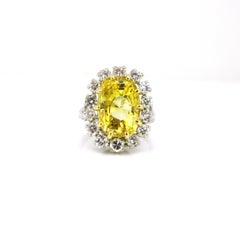 11 Carat Yellow Sapphire and Diamonds Cluster Ring, 18 Karat Gold and Platinum