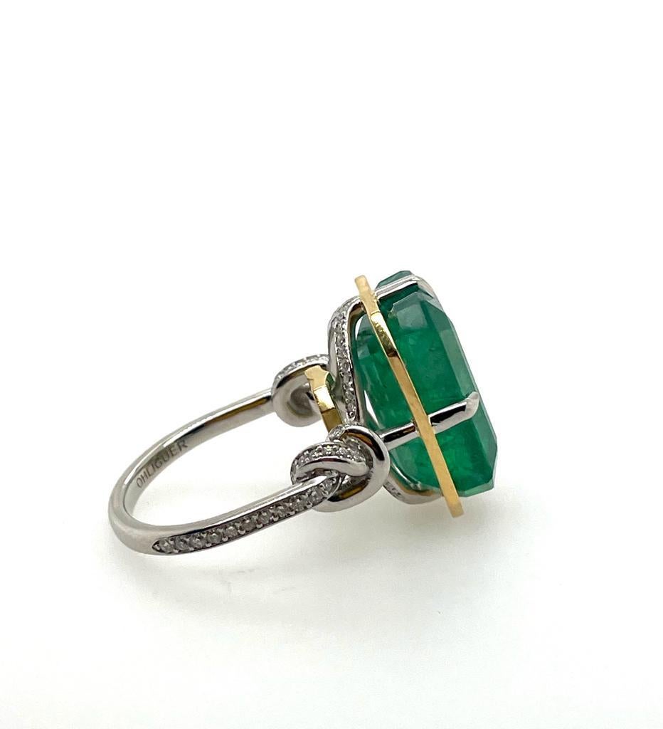11ct Zambian emerald ring with diamonds 22k yellow gold and platinum  For Sale 9