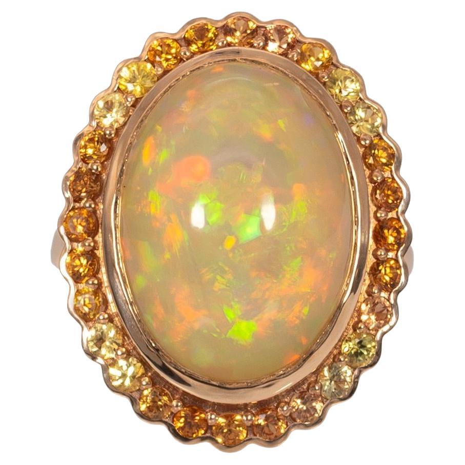 11Cts Erklärung Opal Ring mit Erde abgebaut Saphir Akzente: Massiv 14K Gold