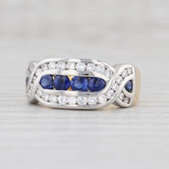 1.1 Karat Blauer Saphir Weißer Diamant Ring 18k Gold Platin Größe 5,5