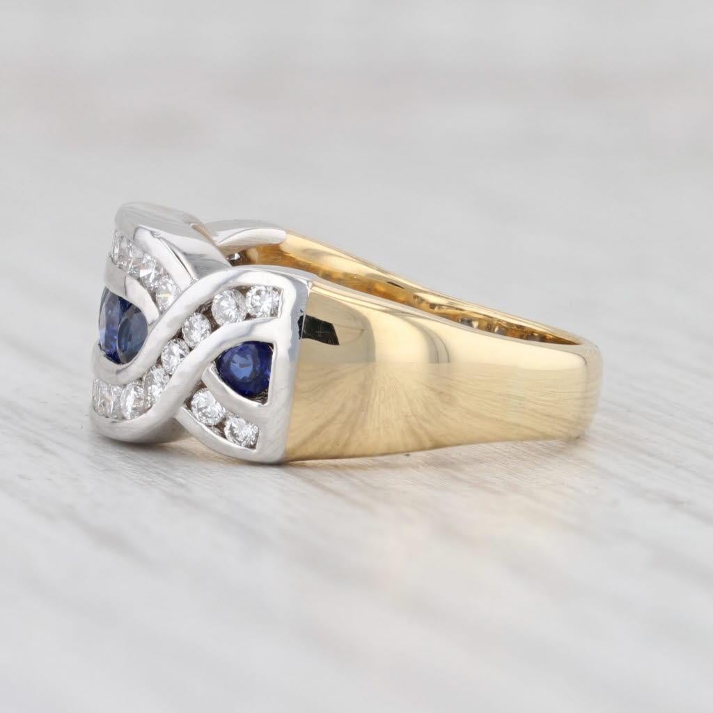 1.1ctw Blue Sapphire White Diamond Ring 18k Gold Platinum Size 5.5 In Good Condition For Sale In McLeansville, NC