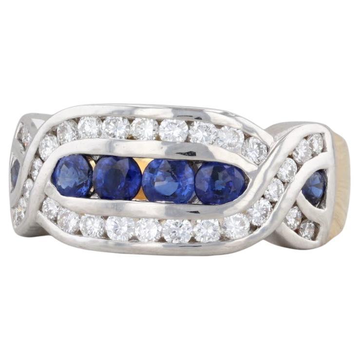 1.1ctw Blue Sapphire White Diamond Ring 18k Gold Platinum Size 5.5 For Sale