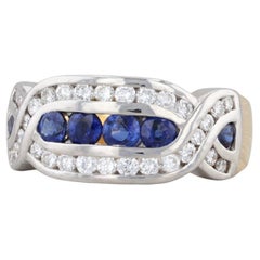 1.1 Karat Blauer Saphir Weißer Diamant Ring 18k Gold Platin Größe 5,5