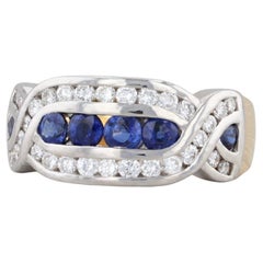 Bague en or 18 carats avec saphir bleu 1,1 carat et diamant blanc, taille 5,5