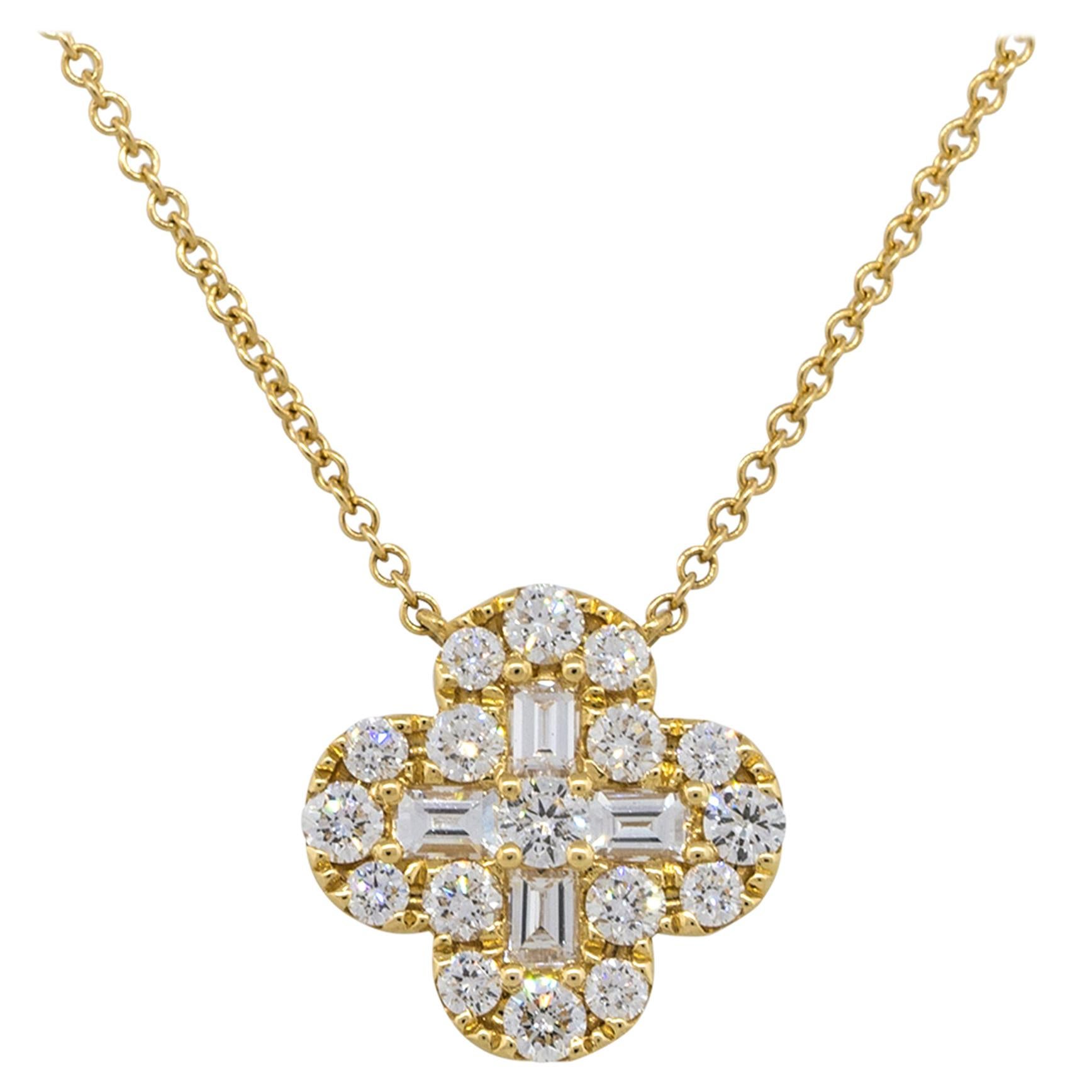 Natural Diamond Pave Clover Pendant 18 Karat Necklace In Stock