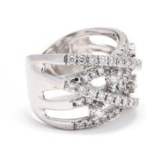1.1ctw Diamond Twisted Thick Band, 14k White Gold, Ring Size 4.75
