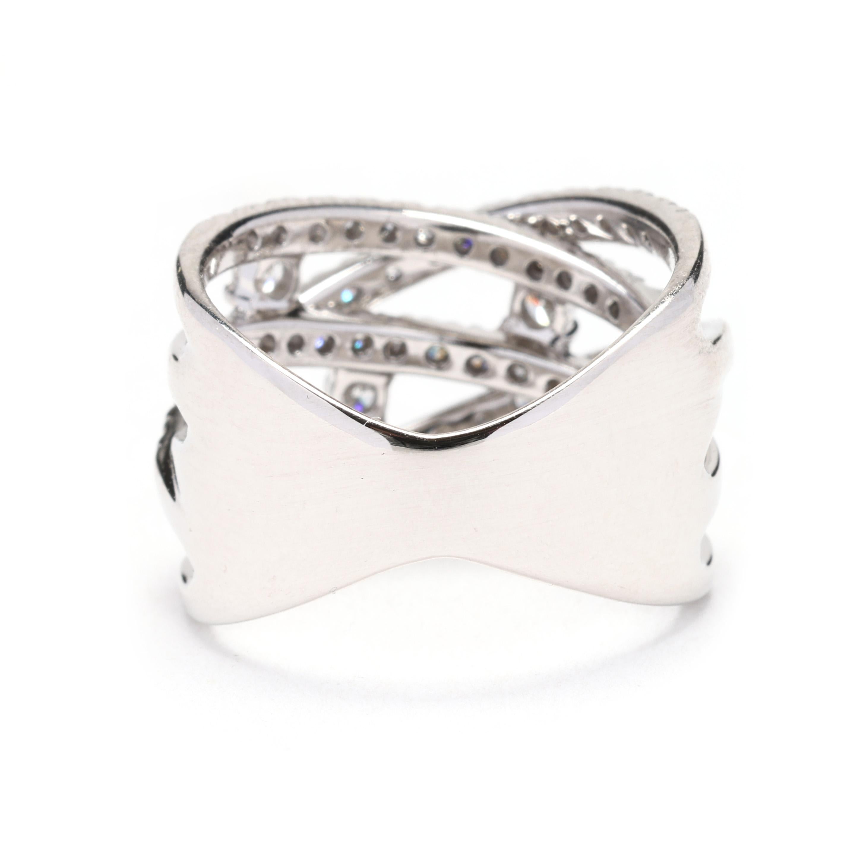 1.1 Karat Diamant gedrehter dicker Ring, 14k Weißgold, Ring Größe 4,75 (Brillantschliff) im Angebot