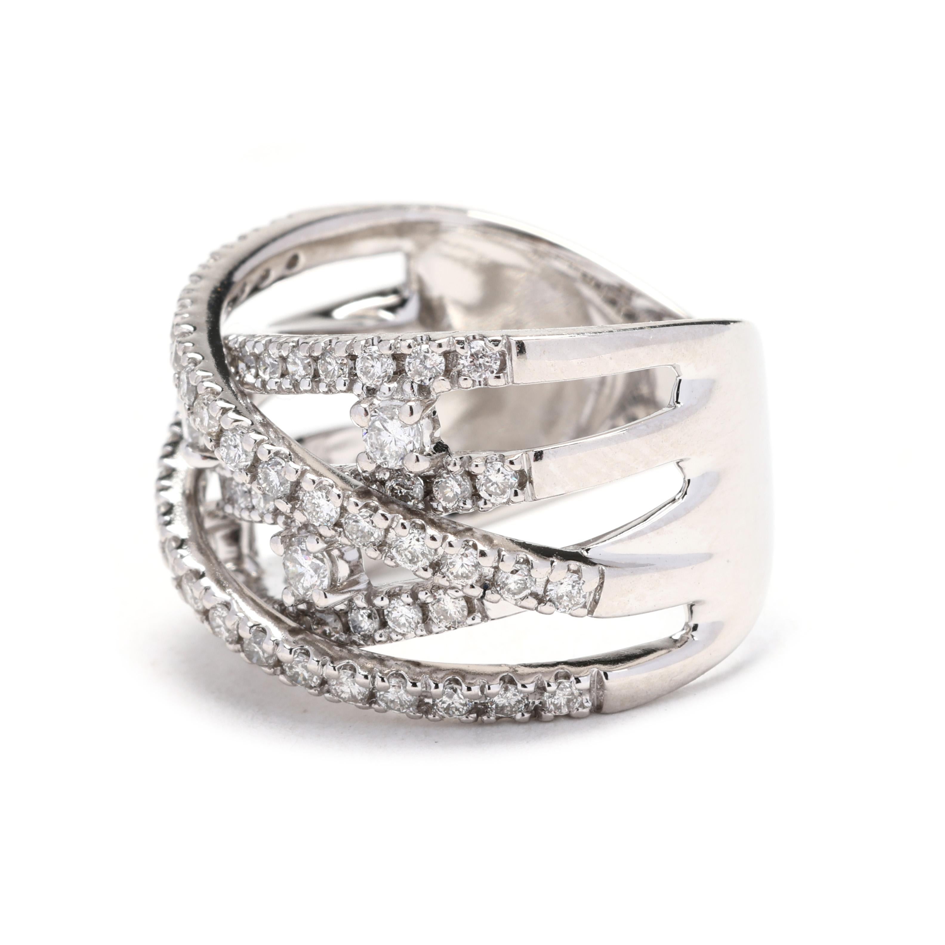 1.1 Karat Diamant gedrehter dicker Ring, 14k Weißgold, Ring Größe 4,75 im Zustand „Gut“ im Angebot in McLeansville, NC